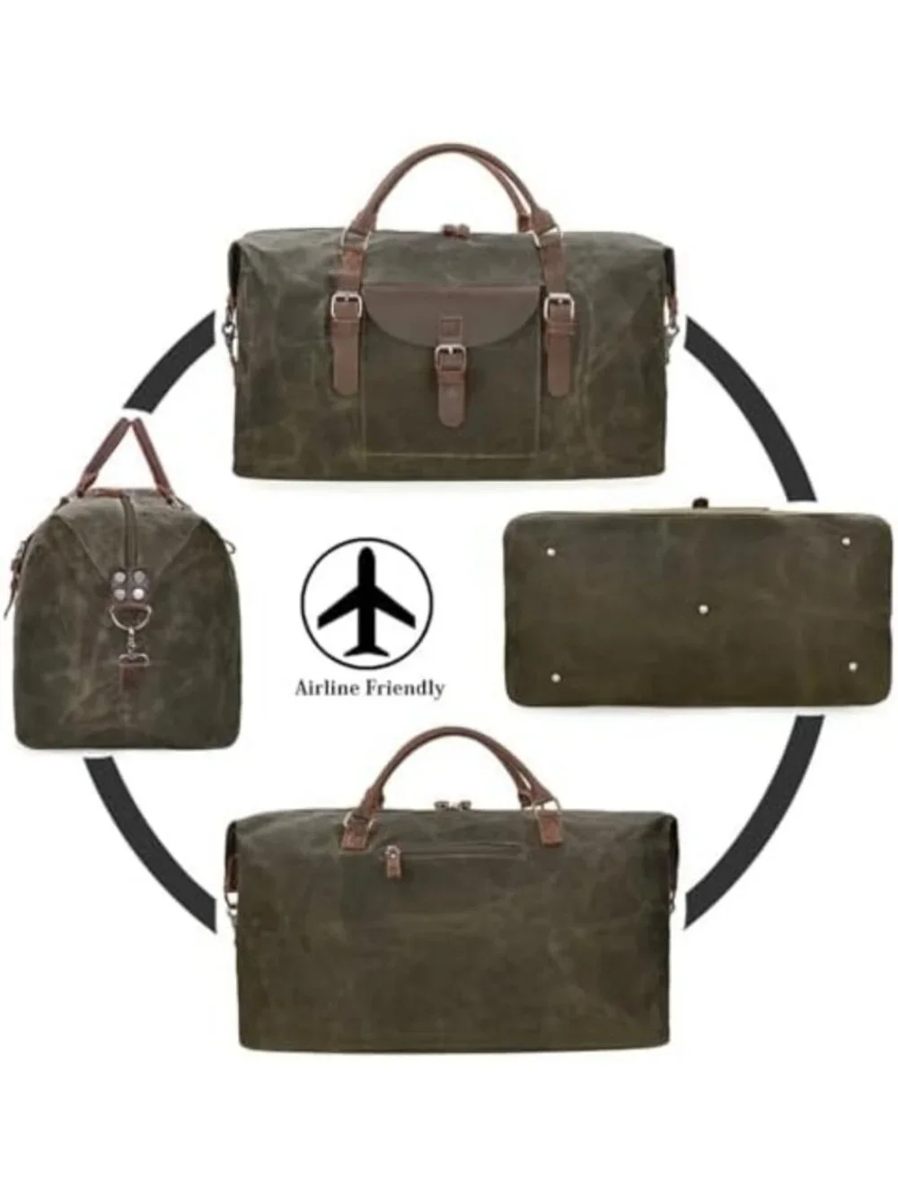 Waterproof Oversized Canvas Duffel Bag - Leather Trim Weekend Travel Tote